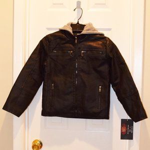 HPI Platinum Boys Black Faux Leather Jacket Size 7